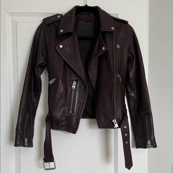 All Saints Dark Balfern Brown Leather Jacket - Picture 5 of 13